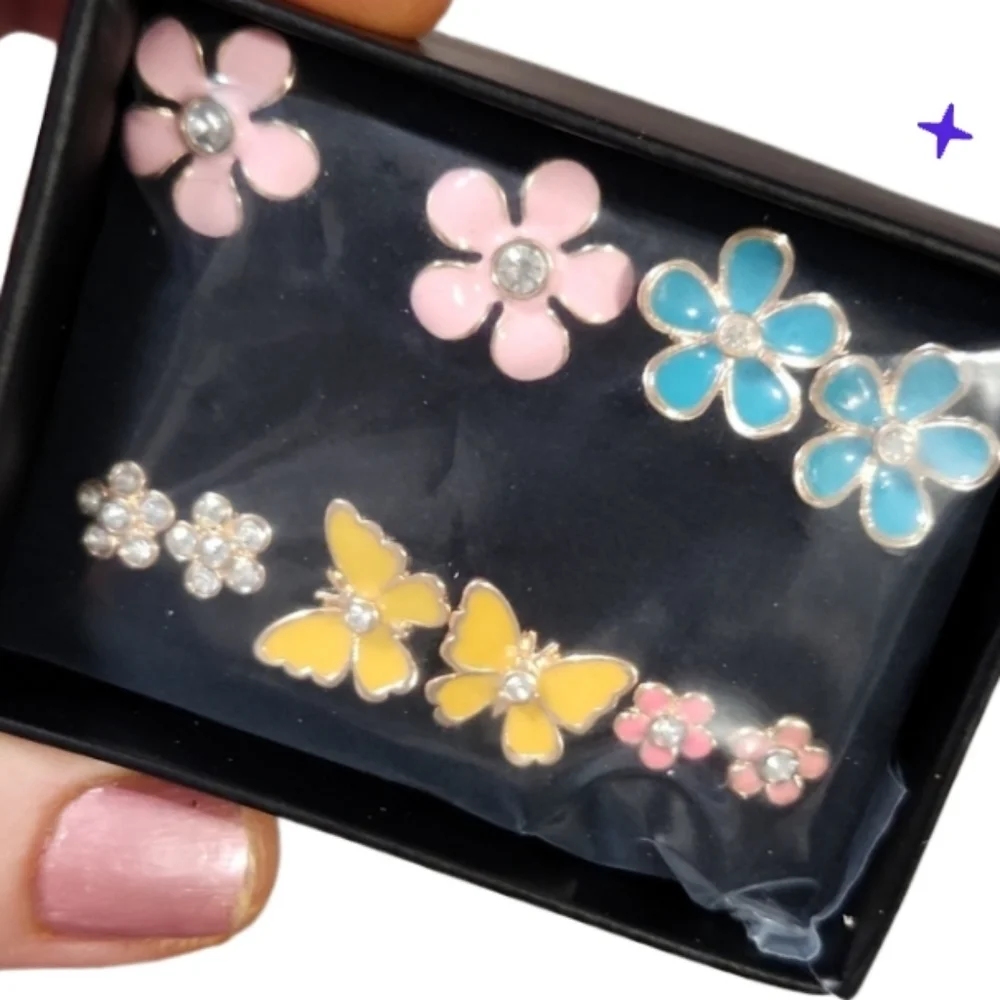 New Avon 5 pairs floral butterfly spring earring set